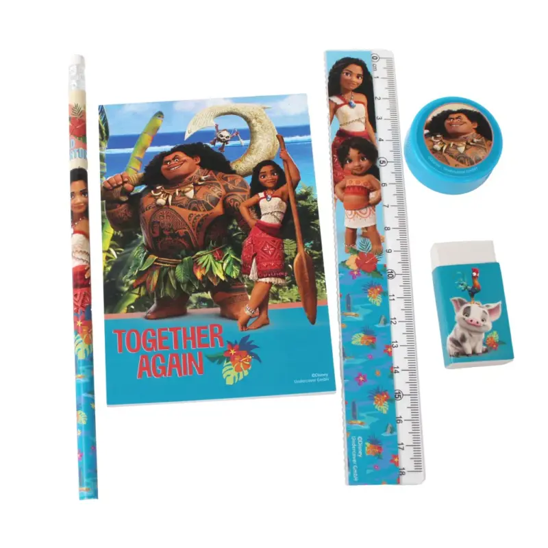 Conjunto Escolar da Vaiana Papelaria com 5 Peças