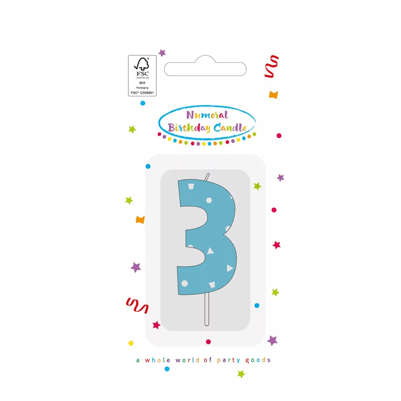 Vela de Aniversário Número 3 Azul Bolinhas