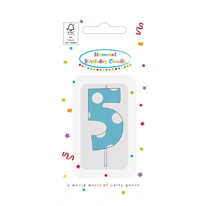 Vela de Aniversário Número 5 Azul Bolinhas