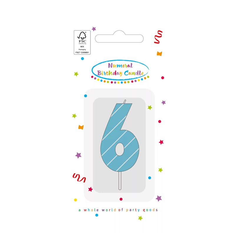 Vela de Aniversário Número 6 Azul Riscas