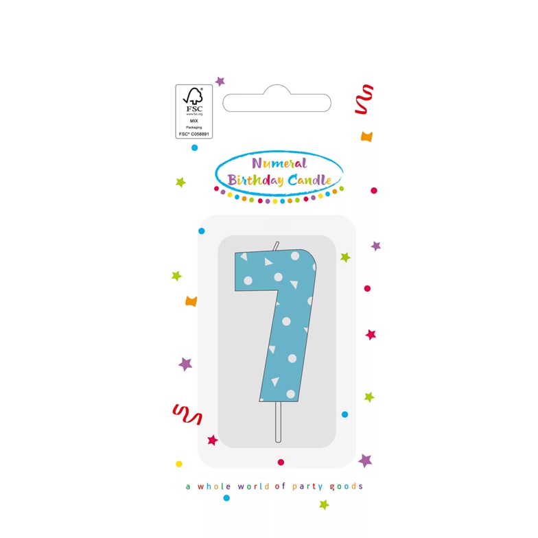 Vela de Aniversário Número 7 Azul Bolinhas