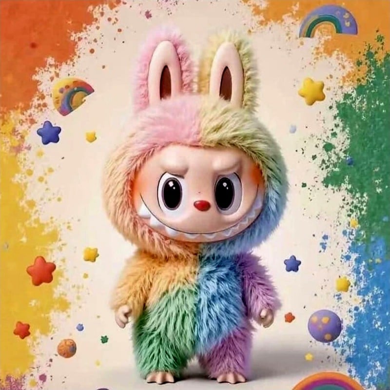 Figura Labubu Lovely Doll Raimbow Surpresa em Caixa Dupe