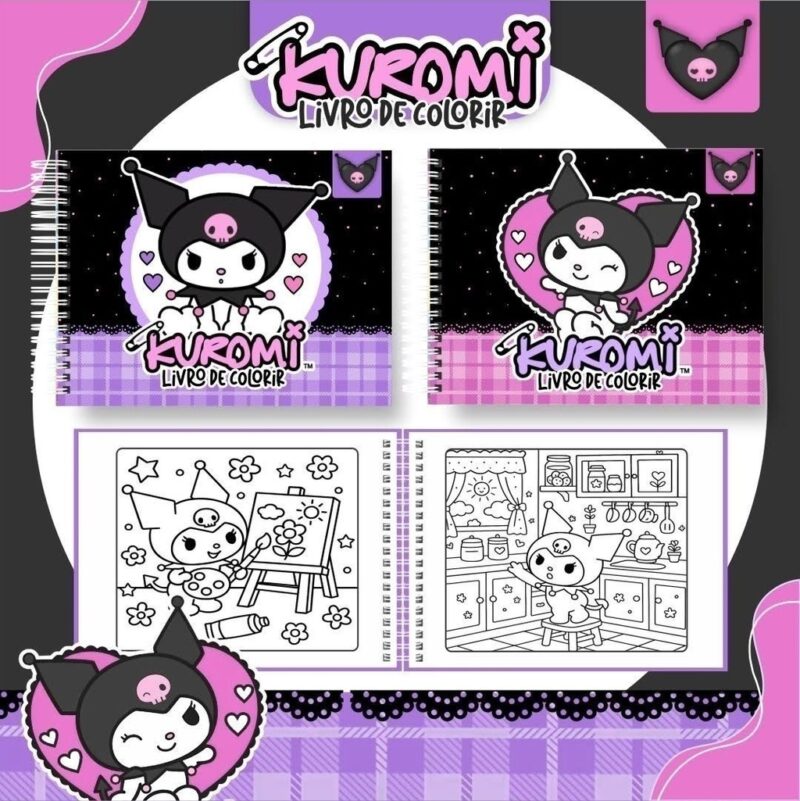 Livro de Colorir Kuromi Capa Holográfica 21.5 x 15 cm