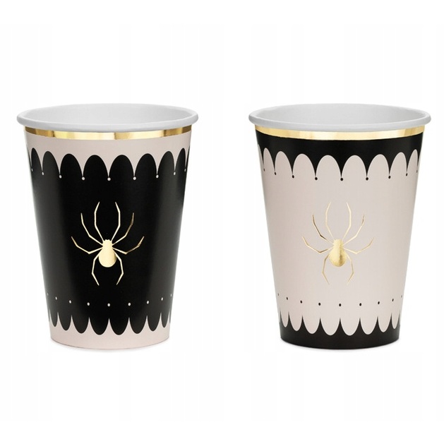 6 Copos Aranha Halloween Rebordo Dourado 400 ml