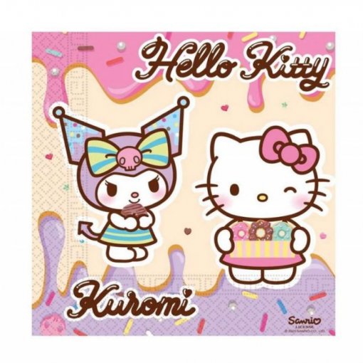 20 Guardanapos Hello Kitty e Kuromi 33x33 cm
