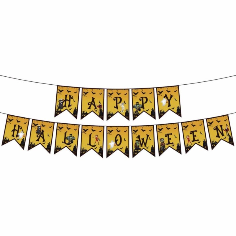 Grinalda Faixa Happy Halloween Preto e Laranja 160 cm