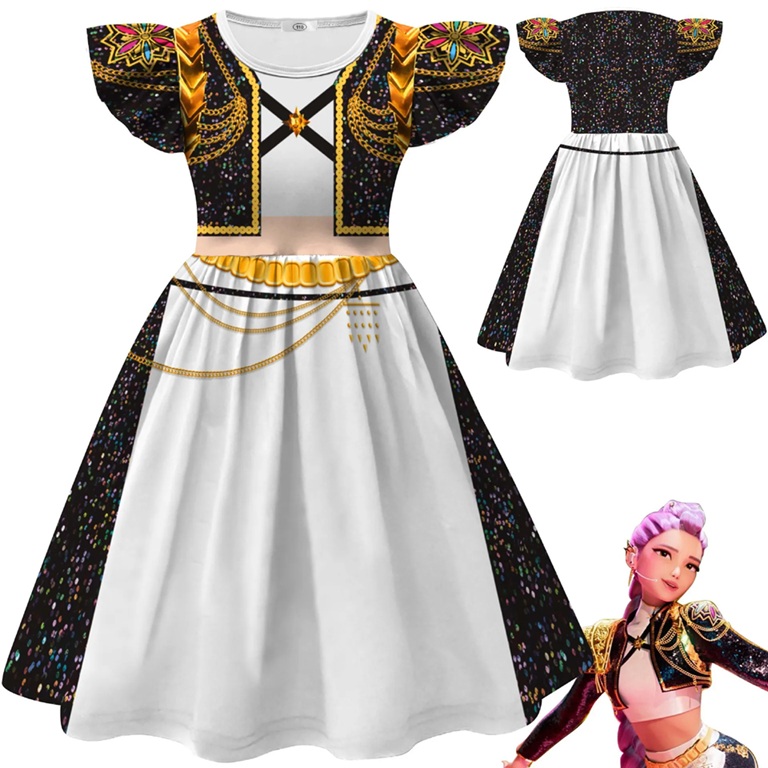 Disfarce Vestido Festa Rumi Huntrix Guerreiras do K-Pop Tamanho 140