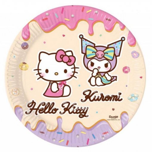 8 Pratos Hello Kitty e Kuromi com 23 cm