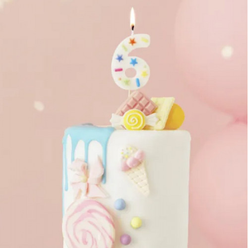 Vela de Aniversário Número 6 Confetis com 5.5 cm