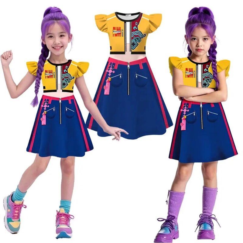 Disfarce Vestido Rumi Huntrix Guerreiras do K-Pop Tamanho 140